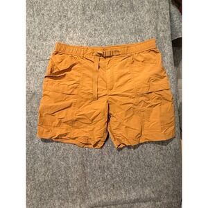 Eddie Bauer Mens XL Brown Orange Nylon Belted Hiking Cargo Shorts Ripstop Utilit